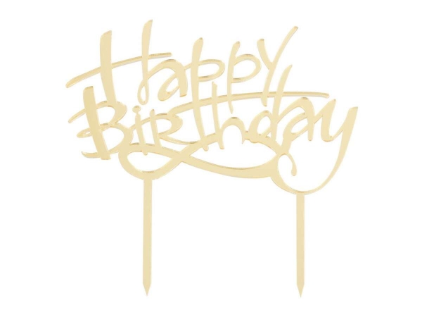 Cake Topper - Happy Birthday - Gold